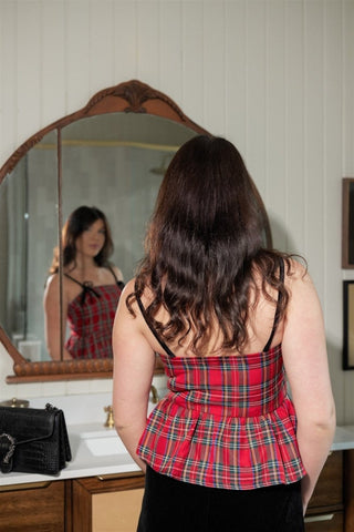 Red Plaid Ribbon Detail Babydoll Top | Select Trends Boutique