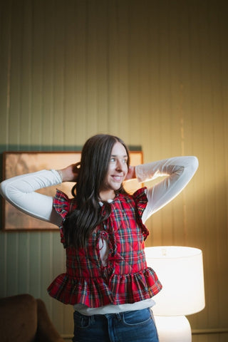 Red Plaid Ruffled Tie Front Vest | Select Trends Boutique