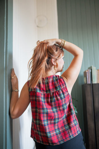 Red Plaid Sleeveless Babydoll Top
