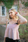 Red Plaid Tweed Babydoll Top