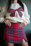 red plaid wool mini skort front view