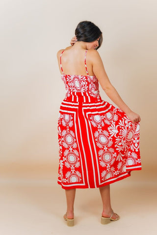 Red Print Sleeveless Midi Dress | Select Trends Boutique