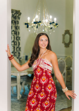 Red Printed Halter Midi Dress | Select Trends Boutique