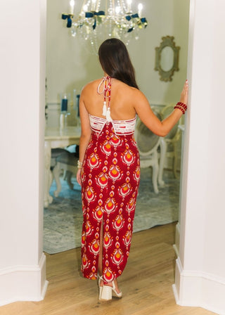 Red Printed Halter Midi Dress | Select Trends Boutique
