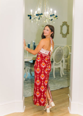 Red Printed Halter Midi Dress | Select Trends Boutique