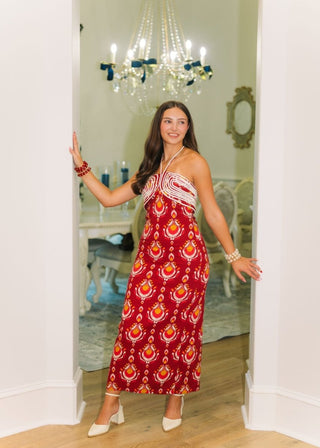 Red Printed Halter Midi Dress | Select Trends Boutique