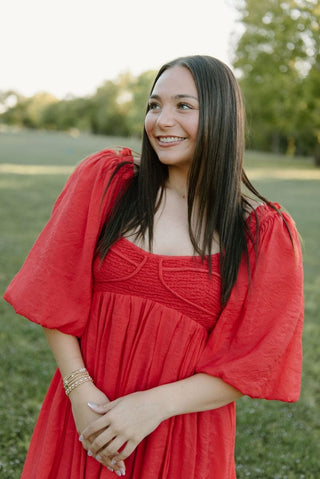 Red Puff Sleeve Smocked Mini Dress - Select Trends Boutique