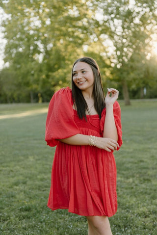 Red Puff Sleeve Smocked Mini Dress - Select Trends Boutique