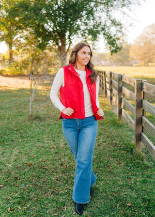 Red Quilted Sleeveless Puffer Vest | Select Trends Boutique