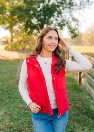 Red Quilted Sleeveless Puffer Vest | Select Trends Boutique