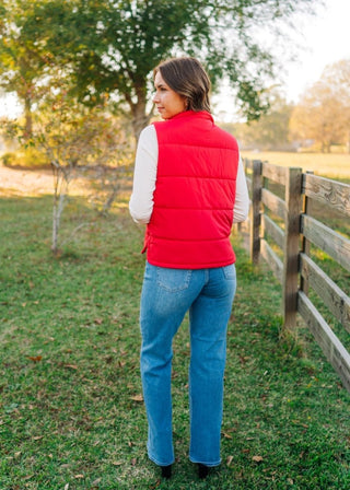 Red Quilted Sleeveless Puffer Vest | Select Trends Boutique