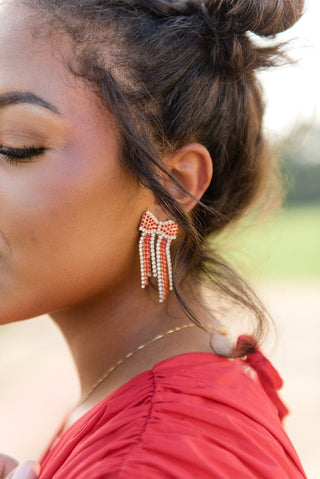 Red Rhinestone Bow Earrings | Select Trends Boutique