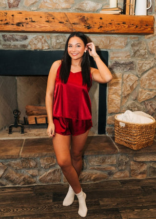 Red Satin PJ Short Set | Select Trends Boutique