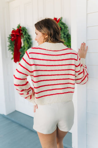 Red Striped Button Front Collar Sweater - Select Trends Boutique
