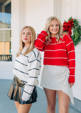 Red Striped Oversized Sweater | Select Trends Boutique