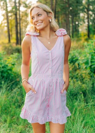 Red Striped Rose Detail Romper