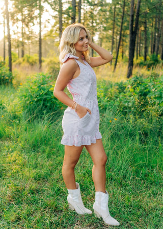Red Striped Rose Detail Romper