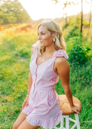 Red Striped Rose Detail Romper | Select Trends Boutique
