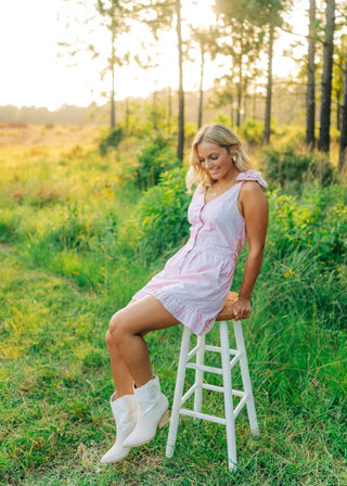 Red Striped Rose Detail Romper