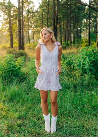 Red Striped Rose Detail Romper