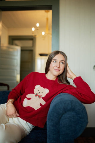 Red Teddy Christmas Sweater | Select Trends Boutique