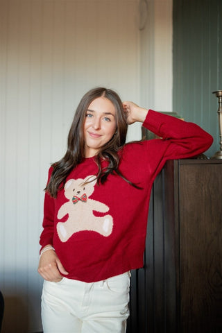 Red Teddy Christmas Sweater | Select Trends Boutique