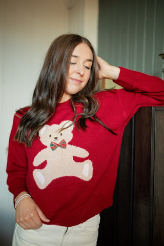 Red Teddy Christmas Sweater | Select Trends Boutique