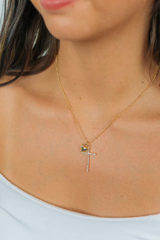Rhinestone Cross & Heart Necklace | Select Trends Boutique