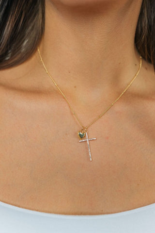 Rhinestone Cross & Heart Necklace | Select Trends Boutique
