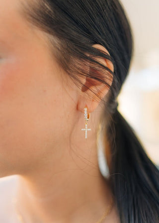 Rhinestone Cross Huggie Earrings | Select Trends Boutique