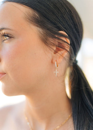 Rhinestone Cross Huggie Earrings | Select Trends Boutique