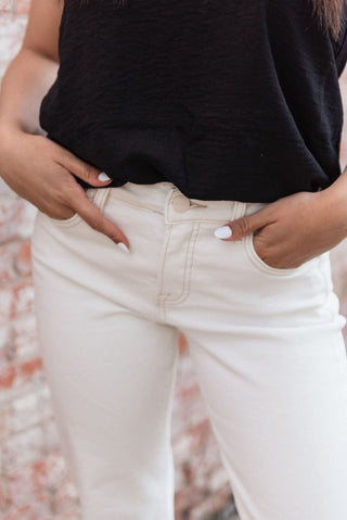 Risen White Tummy Control Straight Leg Jeans | Select Trends Boutique