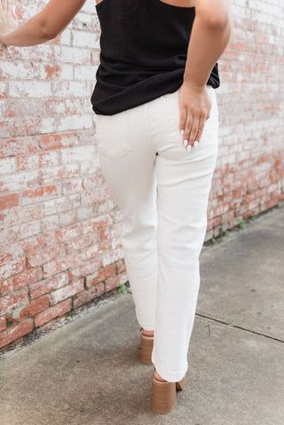 Risen White Tummy Control Straight Leg Jeans | Select Trends Boutique