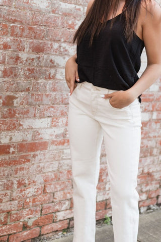 Risen White Tummy Control Straight Leg Jeans | Select Trends Boutique