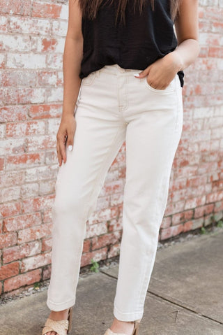 Risen White Tummy Control Straight Leg Jeans | Select Trends Boutique