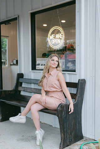 Rose Pink Collared Sleeveless Romper
