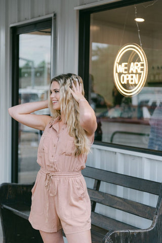 Rose Pink Collared Sleeveless Romper | Select Trends Boutique