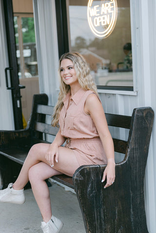 Rose Pink Collared Sleeveless Romper