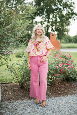 Rose Pink Wide Leg Jeans