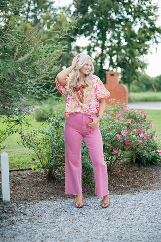 Rose Pink Wide Leg Jeans