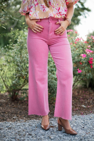 Rose Pink Wide Leg Jeans | Select Trends Boutique