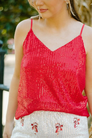 Ruby Red Sequin Sleeveless Cami - Select Trends Boutique