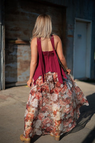 Rust Floral Ruffle Maxi Skirt - Select Trends Boutique