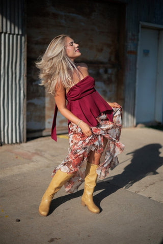 Rust Floral Ruffle Maxi Skirt - Select Trends Boutique