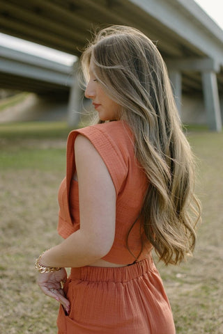 Rust Linen Set Crop Top | Select Trends Boutique