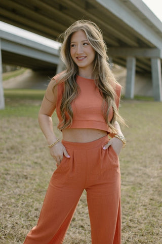 Rust Linen Set Crop Top | Select Trends Boutique