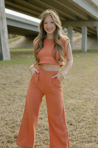 Rust Linen Set High Waist Pants | Select Trends Boutique