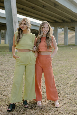 Rust Linen Set High Waist Pants | Select Trends Boutique