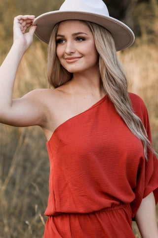 Rust One Shoulder Dress from Select Trends Boutique