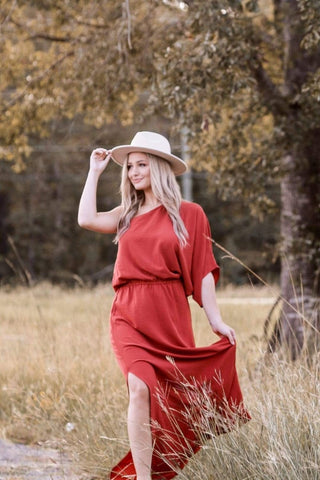 Rust One Shoulder Dress from Select Trends Boutique